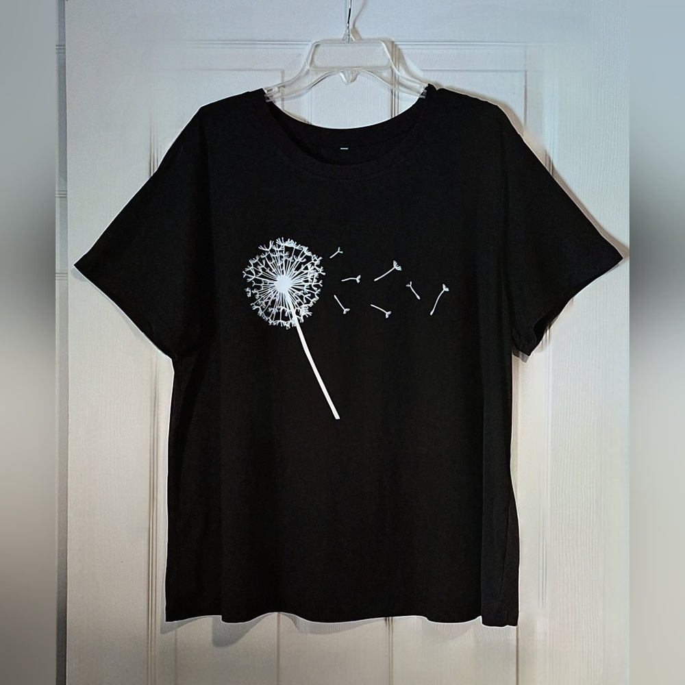 Dandelion white on black shortsleeve shirt  Sz. 2XL
